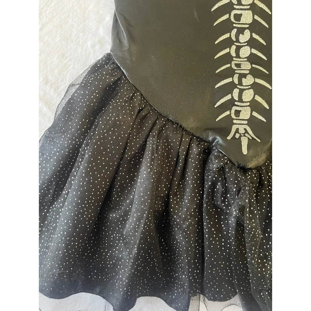 Skeleton Mermaid Halloween Costume Kids Size 100 4T Black Silver Glitter Gown